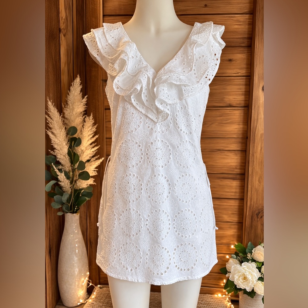 NWT LILY PULITZER White Eyelet Ruffle romper mini dress - size 6